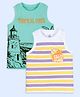 Kiddopanti Cotton Pack of 2 Sleeveless Vacay Mood Text & Beach Theme Printed Tees - Green White & Lavender