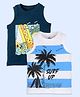 Kiddopanti Cotton Pack of 2 Sleeveless Beach Theme Printed Tees - White & Blue Teal Blue