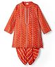 Babyhug Woven Full Sleeves Kurta Dhoti Set With Bandhani Print & Lace Detailing - Coral