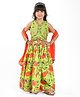 Babyhug Cotton Woven Sleeveless Floral Printed & Embroidered Choli Lehenga Set with Dupatta & Lace Detailing - Limegreen