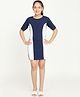 Bolly Lounge Cotton Blend Half Sleeves Colour Blocked Dress - Blue