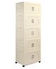 5 Layer High Density Plastic Movable Storage Cabinet for Kids & Adults with Lockable Wheels - Beige| Multipurpose and Versatile Organizer, Home or Office Essentials| Durable & Spacious