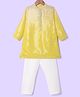 Babyhug Woven Full Sleeves Kurta & Pajama Set With Sequin Detailing - Yellow & White