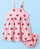 Babyhug Single Jersey Knit Sleeveless Striped Frock With Strawberry Print & Bloomer - Pink