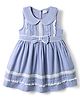 Babyhug Cotton Woven Sleeveless Peter Pan Collared Frock with Bow Applique & Lace Detailing - Light Blue