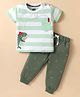 Mini Taurus 100% Cotton Knit Half Sleeves Striped Night Suit with Fish Print - Olive Green