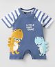 Mini Taurus Knit Half Raglan Sleeves Romper With Dino Print & Applique - Royal Blue