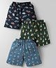 CUCUMBER Sinker Knit Above Knee Length Shorts With Vehicle & Nautical Print Pack of 3 - Dark Green & Navy Blue