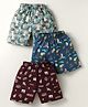 CUCUMBER Sinker Knit Above Knee Length Printed Shorts Pack of 3 - Maroon Teal Blue & Grey