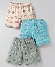 CUCUMBER Sinker Knit Above Knee Length Shorts With Beach & Nautical Print Pack of 3 - Grey & Light Blue