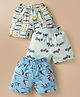 CUCUMBER Sinker Knit Above Knee Length Shorts With Vehicle & Nautical Print Pack of 3 - Light Blue & Offwhite