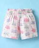 CUCUMBER Sinker Knit Above Knee Length Shorts With Cat & Floral Print - Baby Pink