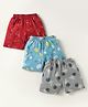 CUCUMBER Sinker Knit Above Knee Length Printed Shorts Pack of 3 - Red Grey & Light  Blue