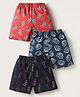 CUCUMBER Sinker Knit Above Knee Length Printed Shorts Pack of 3 - Red Blue & Black