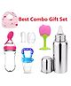 Enorme Apple Teether, Nibbler, Steel Bottle, Spoon Feeder, Bib, Finger Brush - Combo of 6