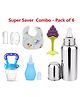 Enorme Super 6 pcs Combo of Grapes Teether, Nibbler, Steel Bottle, Nose Cleaner, Bib, Finger Brush