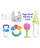 Enorme Combo of 6 Pcs Apple Slicone Teether, Bellring, Nibbler, Spoon Feeder, Bib, Finger Brush
