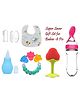 Enorme Super 6 pcs Combo of Strawberry Silicone Teether, Bellring, Nose Cleaner, Spoon Feeder, Bib, Finger Brush