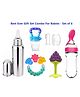 Enorme Combo of 6 Pcs Grapes Slicone Teether, Bellring, Nibbler, Spoon Feeder, Steel Bottle, Finger Brush