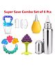Enorme Grapes SiliconeTeether, Bellring, Nibbler, Nose Cleaner, Steel Bottle, Finger Brush - Combo of 6