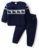 Babyhug Knitted Full Sleeves Sweater Set With Animal Design - Navy Blue