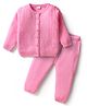 Babyhug Knitted Full Sleeves Front Open Solid Color Sweater Set With Cable Net Design - Pink