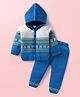 Babyhug Full Sleeves Hooded Front Open Sweater Set With Floral & Stripe Design - White & Blue