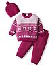 Babyhug Knitted Full Sleeves Pullover Sweater Set With Heart Design & Cap - Wine