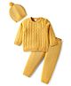 Babyhug Knitted Full Sleeves Pullover Sweater Set With Cable Knit Design & Cap - Mustard