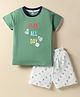 Pink Rabbit Single Jersey Knit Half Sleeves T-Shirt & Shorts Set With Play All Day Text Print - Olive Green