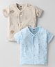 Pink Rabbit Single Jersey Knit Half Sleeves Front Open Vests with Animal Print Pack of 2 - Light Blue & Beige