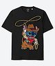 Wear Your Mind Cotton Disney Lilo & Stitch Featuring Half Sleeves Character Printed Oversized Tee - Black