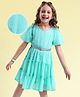Hola Bonita Woven Dobby Half Sleeeves Tiered Frock with Belt - Light Blue