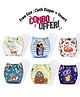 Butterthief Printed Reusable Cloth Diapers with insert For New Born Baby (6 Diapers and 6 Organic Cotton Absorber) Pack of 6