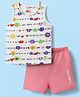 Babyhug 100% Cotton Sleeveless Text Printed Sando & Shorts Set - Multicolour