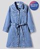 Primo Gino 100% Cotton Knit Full Sleeves Washed Denim Shirt Dress with Belt - Blue