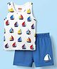Babyhug 100% Cotton Sleeveless Nautical Printed Sando & Shorts Set - Blue & White