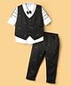 Mini Taurus Interlock Knit Full Sleeves 3 Party Suit with Bow & Stripes - Black & White