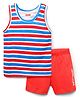 Babyhug 100% Cotton Single Jersey Knit Sleeveless Sando & Shorts Set With Stripes & Text Print - Blue & Red