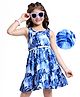 Hola Bonita Woven Sleeveless Frock With Floral Print & Belt - Blue & White