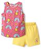 Babyhug 100% Cotton Single Jersey Knit Sleeveless Sando & Shorts Set with Rainbow & Star Print - Pink & Yellow