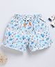 Biskid Cotton Floral Printed Shorts - White & Blue