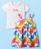 Babyhug Cotton Knit Half Sleeves Frock & Inner Tee with Hearts Print & Bow Detailing - Multicolour