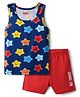 Babyhug 100% Cotton Single Jersey Knit Sando & Shorts Set With Star & Text Print - Navy Blue & Red