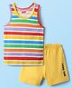 Babyhug 100% Cotton Single Jersey Knit Sleeveless Sando & Shorts Set With Stripes - Red & Yellow