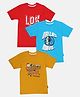 Lil Tomatoes Cotton Pack Of 3 Half Sleeves Los Angeles & Skate Time Text Printed Tees - Turquoise Red & Mustard