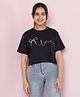 Lil Tomatoes Cotton Half Sleeves Love Text Printed Crop Top - Charcoal