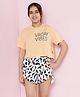 Lil Tomatoes Cotton Knit Half Sleeves Vacay Vibes Text Printed Top & Shorts Set - Peach