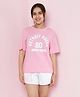 Lil Tomatoes Cotton Knit Half Sleeves Detroit Rules Text Printed Coordinating Top & Shorts Set - Pink