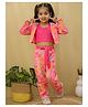 AJ Dezines Cotton Solid Top & Pant With Full Sleeves Floral Printed Jacket Set - Pink